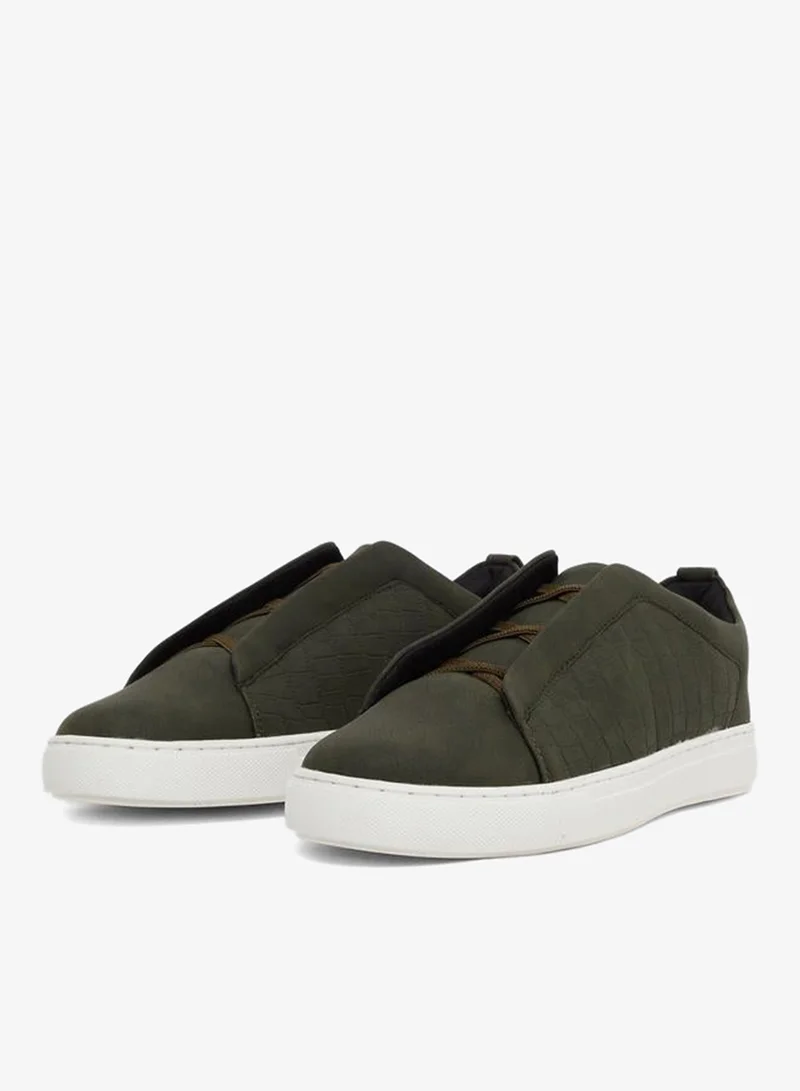 Styli Olive Green Textured Lace Up Sneakers
