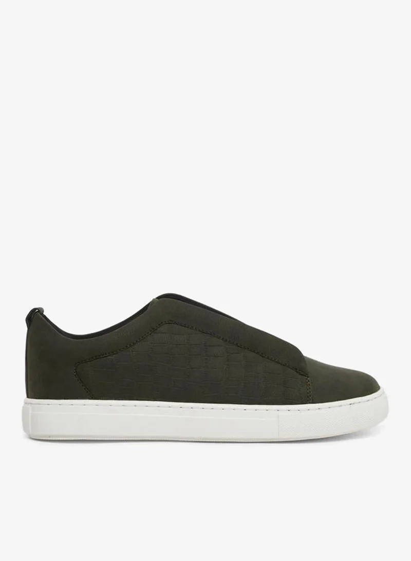 Styli Olive Green Textured Lace Up Sneakers
