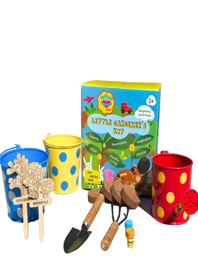 Lattooland Little Gardener's Kit | Complete Gardening Kit for Children 3-8 Year Old| Gardening Tools, Metal planters, Metal Watering can, Soil, Seeds, | Flower Grow Set | Birthday Gift Multicolor - Image 1