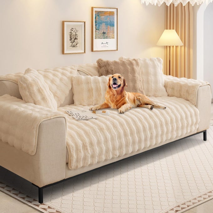 THICK RABBIT PLUSH SOFA COVER 1 2 3 SEATER NEW UNIVERSAL NONSLIP CORNER SOFA COVER L SHAPE SUPER SOFT FAUX FUR SOFA SLIPCOVERS FOR LIVING ROOMCREAM 70 70CM ARMREST OR BACKREST