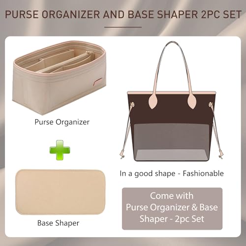 Doxo Purse Organizer Insert for Handbags & Base Shaper Combination,Tote Bag Organizer Insert with 6 Sizes,Compatible with LV Speedy & Neverfull ON THE GO and More (L-Beige) - Image 3