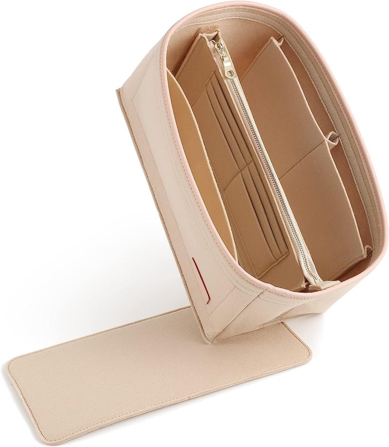 Doxo Purse Organizer Insert for Handbags & Base Shaper Combination,Tote Bag Organizer Insert with 6 Sizes,Compatible with LV Speedy & Neverfull ON THE GO and More (L-Beige) - Image 1
