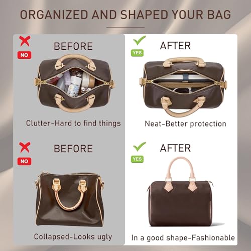 Doxo Purse Organizer Insert for Handbags & Base Shaper Combination,Tote Bag Organizer Insert with 6 Sizes,Compatible with LV Speedy & Neverfull ON THE GO and More (L-Beige) - Image 4