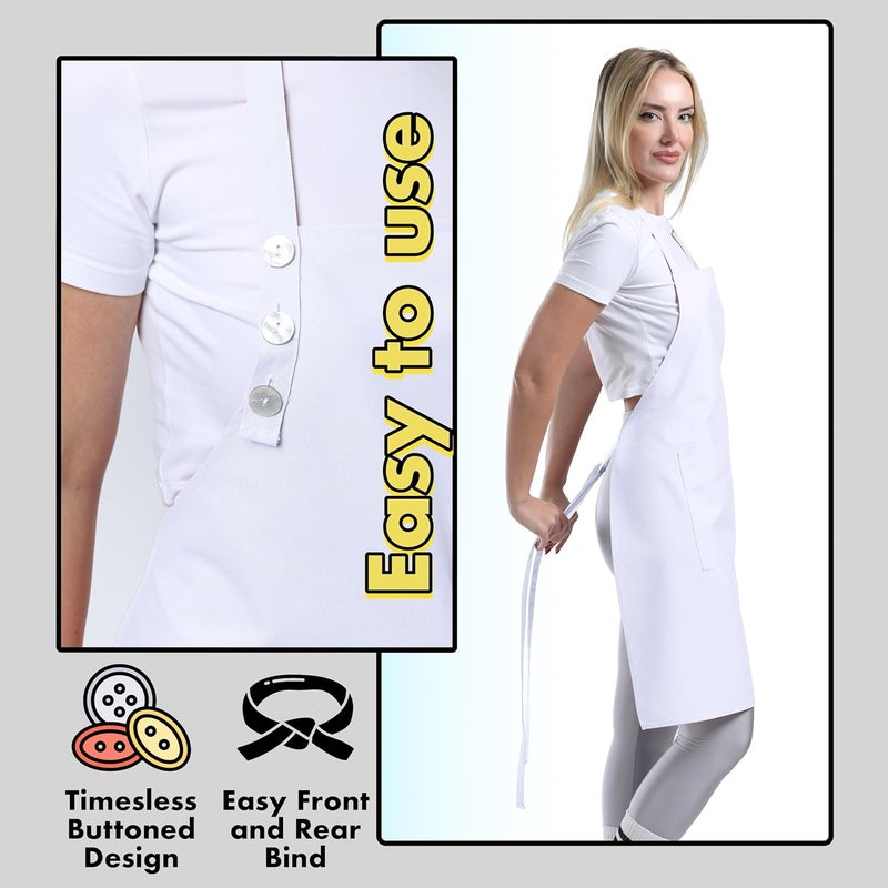 TOSHE Kitchen Apron Waterdrop Resistant Cotton Apron with adjustable Aprons for Women with Pockets 10 Color option Cooking White Apron(White) - Image 5