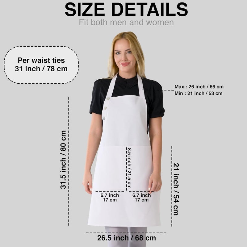 TOSHE Kitchen Apron Waterdrop Resistant Cotton Apron with adjustable Aprons for Women with Pockets 10 Color option Cooking White Apron(White) - Image 4
