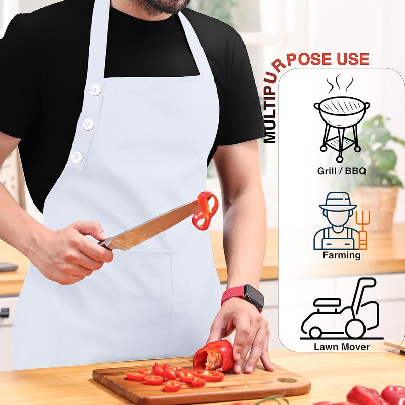 TOSHE Kitchen Apron Waterdrop Resistant Cotton Apron with adjustable Aprons for Women with Pockets 10 Color option Cooking White Apron(White) - Image 2
