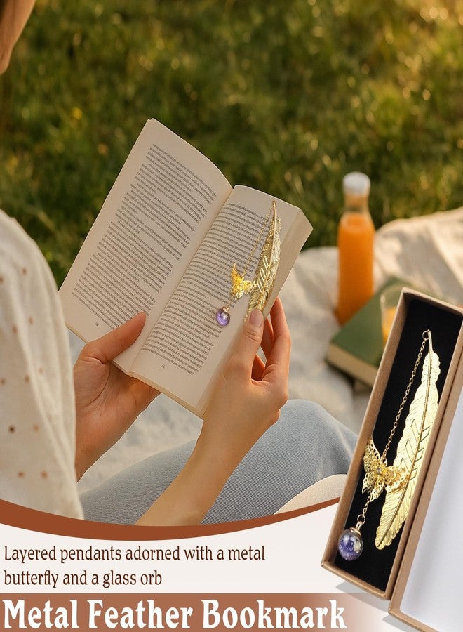 Ceemiaa Metal Feather Bookmark with Butterfly Charm - Gift Boxed Book Marker for Women, Teachers, Moms, Readers, and Book Lovers - Image 2