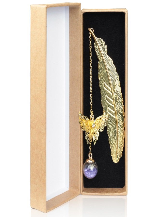 Ceemiaa Metal Feather Bookmark with Butterfly Charm - Gift Boxed Book Marker for Women, Teachers, Moms, Readers, and Book Lovers - Image 1