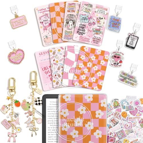KACIOLA STUDIO 8PCS Inserts Set for E-reader, 6 Type C Charms and 2 Charm Chain with 50PCS Stickers for E-reader, 6.9"x4.8" Insert Funny Theme for Paper White11th/12th, Gifts for Booklovers - Image 1