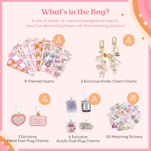 KACIOLA STUDIO 8PCS Inserts Set for E-reader, 6 Type C Charms and 2 Charm Chain with 50PCS Stickers for E-reader, 6.9"x4.8" Insert Funny Theme for Paper White11th/12th, Gifts for Booklovers - Image 3