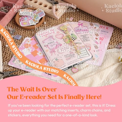 KACIOLA STUDIO 8PCS Inserts Set for E-reader, 6 Type C Charms and 2 Charm Chain with 50PCS Stickers for E-reader, 6.9"x4.8" Insert Funny Theme for Paper White11th/12th, Gifts for Booklovers - Image 2