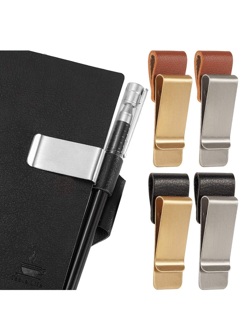 Y&D 4PCS Pen Loop Holder Notebooks Sleeve, PU Leather Holder, Journals with Clips for Notebook and Clipboard at Home, Pocket, Office, Fit Most Size  - Image 1