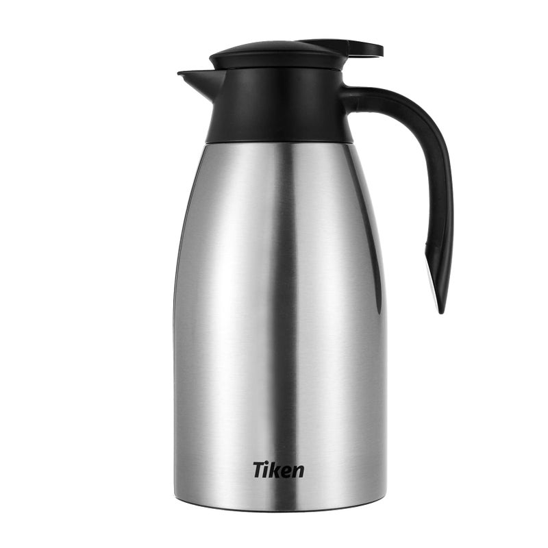 Tiken 68 Oz Thermal Coffee Carafe Stainless Steel Insulated Vacuum Coffee Carafes For Keeping Hot 2 Liter Beverage Dispenser Silver