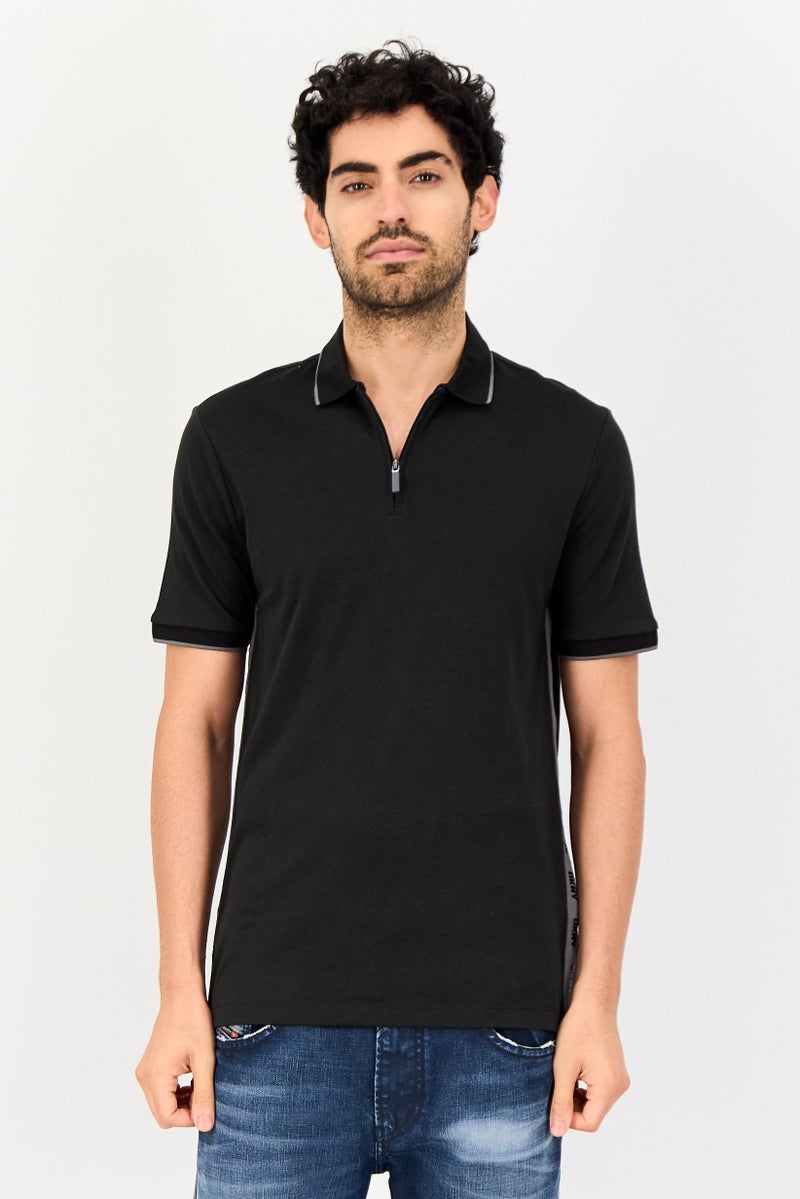 DKNY Men Regular Fit Short Sleeve Brand Logo Polo Shirt, Black - Image 1