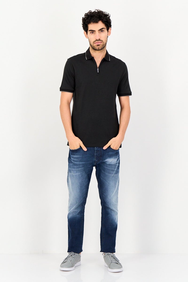 DKNY Men Regular Fit Short Sleeve Brand Logo Polo Shirt, Black - Image 3