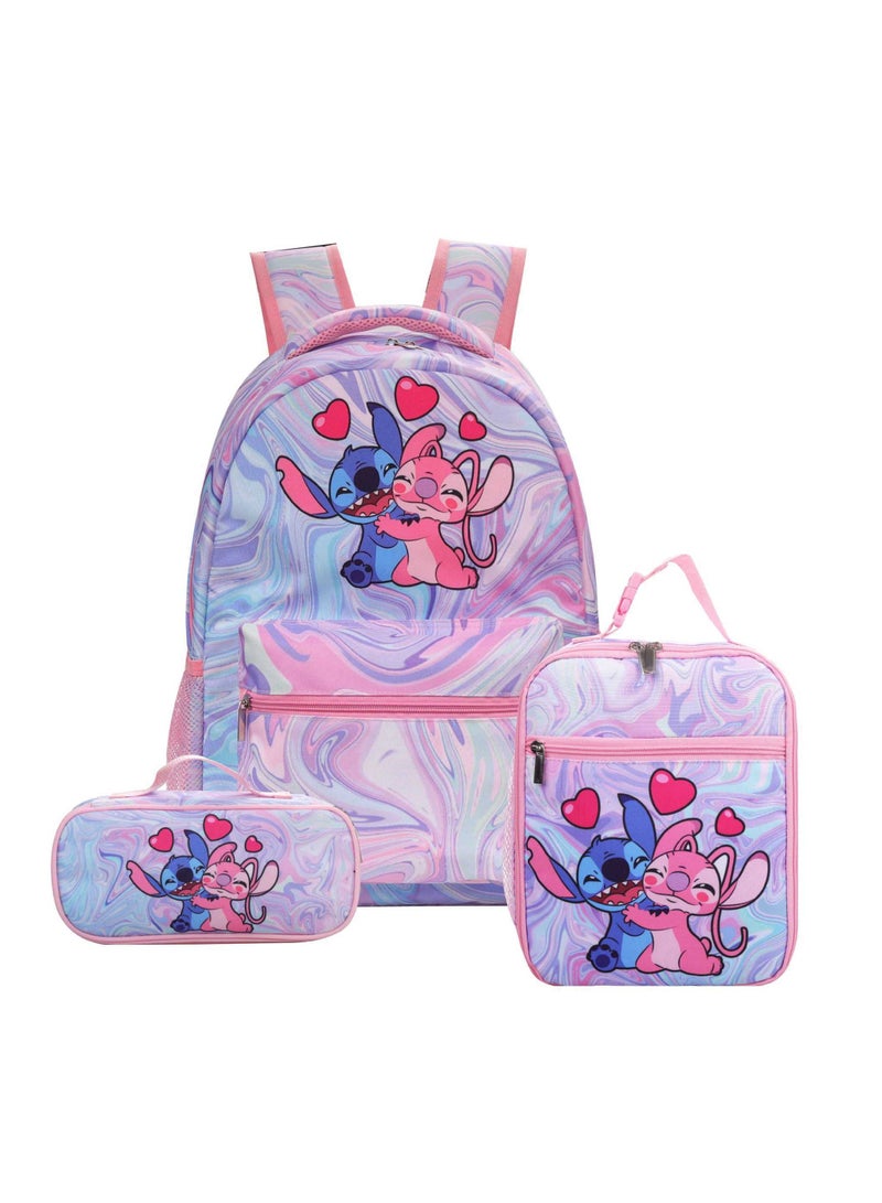 STITCH Stitch Cartoon Backpack Primary and Secondary School Students Backpack Children Backpack 30*40*17CM+Lunch Bag 21*26*11CM+Pen Bag - Image 1