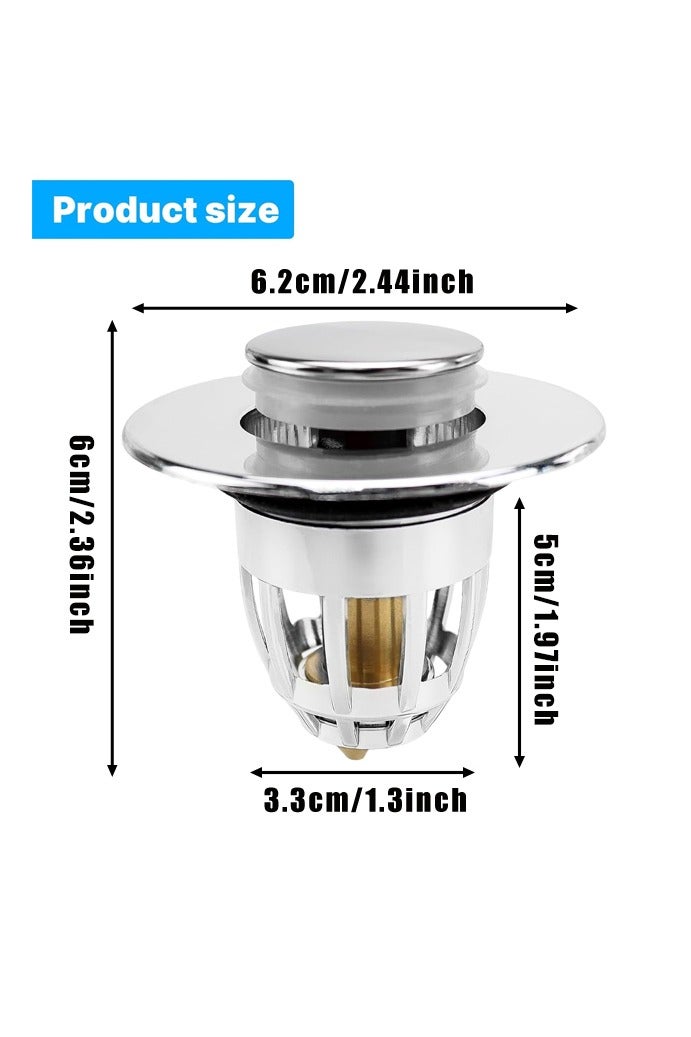 قطعتان من سدادة حوض الحمام المتينة مع فلتر مضاد للانسداد، سدادة تصريف من النوع المضغوط لحوض الغسيل، سهلة التنظيف، تمنع انسداد الشعر والتسربات - Image 2