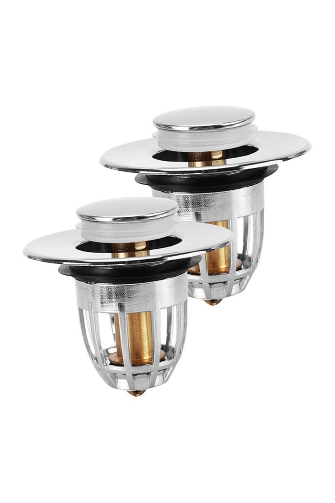 قطعتان من سدادة حوض الحمام المتينة مع فلتر مضاد للانسداد، سدادة تصريف من النوع المضغوط لحوض الغسيل، سهلة التنظيف، تمنع انسداد الشعر والتسربات - Image 1