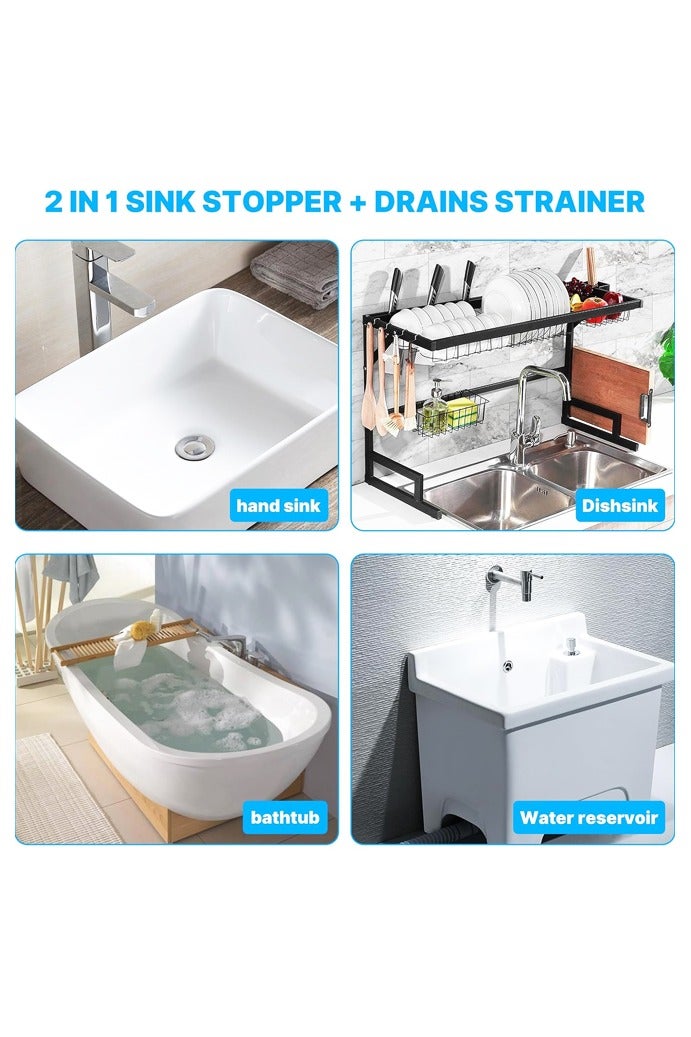 قطعتان من سدادة حوض الحمام المتينة مع فلتر مضاد للانسداد، سدادة تصريف من النوع المضغوط لحوض الغسيل، سهلة التنظيف، تمنع انسداد الشعر والتسربات - Image 5