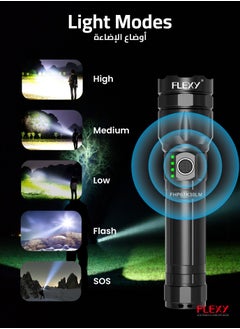 فليكسي مصباح يدوي LED قابل لإعادة الشحن من FLEXY: 1060LM CREE LED، 30 وات، تغطية 1500 متر، بطارية 3000 مللي أمبير، 2 ساعة عالية/5 ساعات منخفضة، شحن لمدة 3 ساعات، كفالة عامين  - Image 5