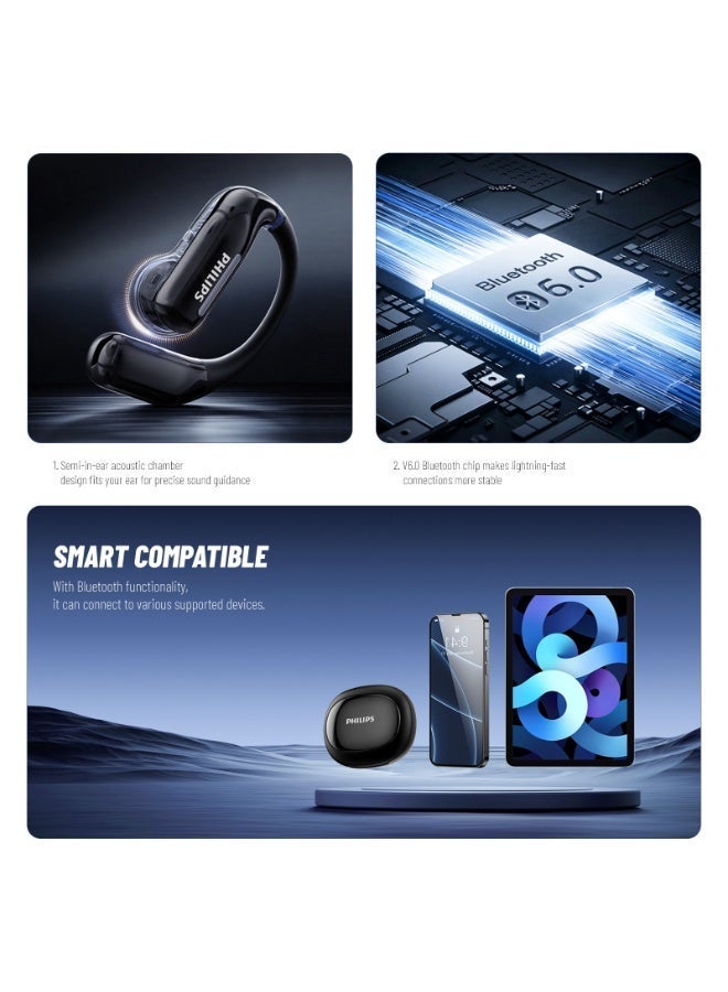 Philips TAQ2720, Earphone,True Open Ear Headphones,True Wireless Earbuds, Ear Hooks,Ultra-long Playtime, IP67 Water and Dust Proof with ANC,AI Call Noise Reduction,Sterling Sound, Secure Fit and Comfort, For Sports, Work Black - Image 5