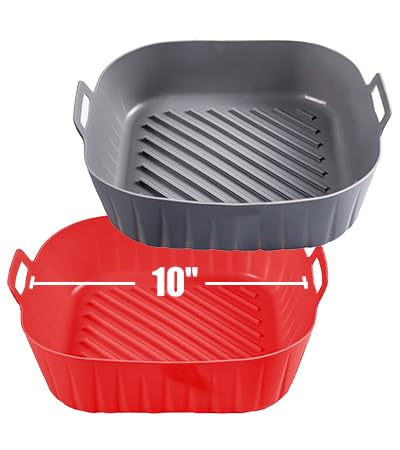 Golden Associate Silicone Liners Square for Air Fryer 2 Pcs Nonstick Foodgrade Reusable Basket Silicone Pot Baking Tray Airfryer Accessories Top Size 10 inches Bottom Size 9 inches