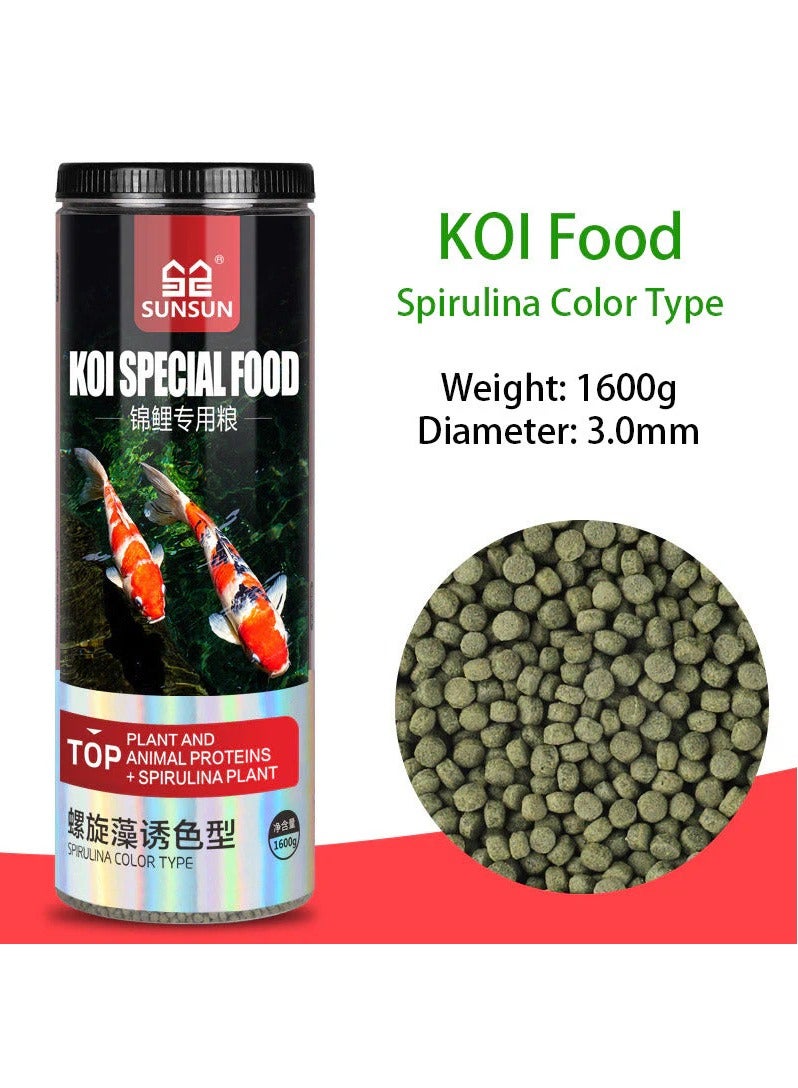 Sunsun Koi Fish Special Food (XL, 1600g), Plant and Animal Proteins + Spirulina Plant SL-208 (Spirulina Color Type)  - Image 1