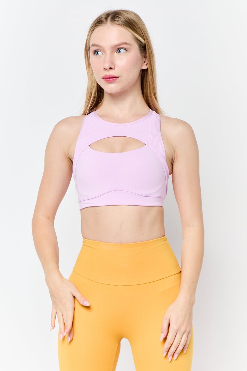 Adidas Women Lightly Padded Solid Training Sport Bra, Pink - Image 1