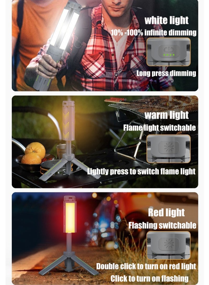 أضواء التخييم في الهواء الطلق LED ضوء العمل المصباح القابل لإعادة الشحن مع الوقوف التلسكوبي 3 أوضاع الإضاءة. رؤوس ضوء LED القابلة للتعديل للتخييم والمشي لمسافات طويلة وصيد الأسماك والمنزل - Image 5