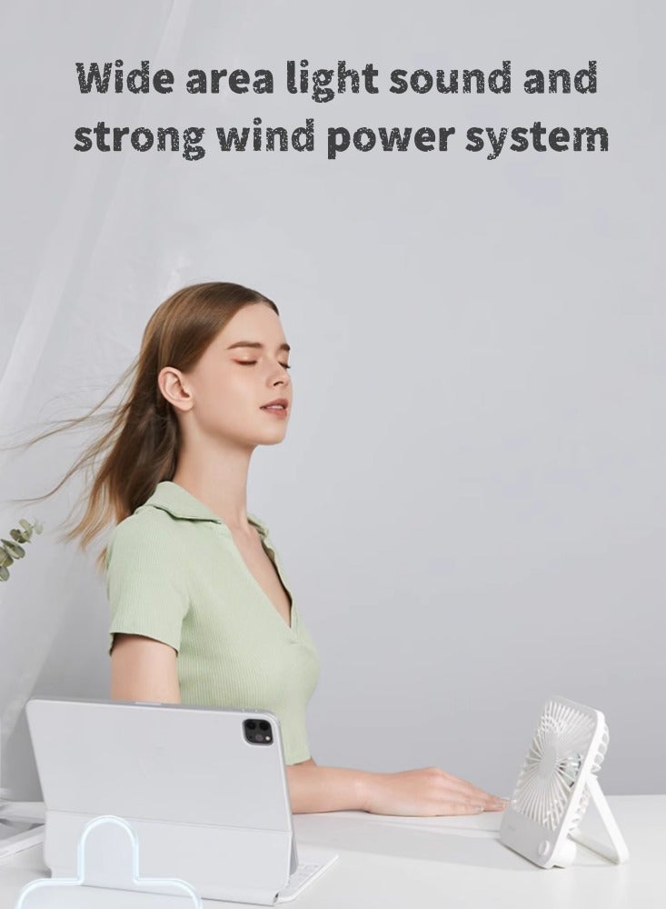 Desktop Small Fan, Ultra Quiet, Mini Portable, High Wind Power, Portable, Handheld, Foldable White 2000mAh - Image 3