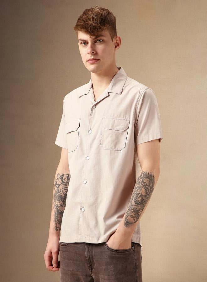 دينيس لينغو قميص بيج قطن 100% بقصة مريحة وياقة كوبانية - Image 3