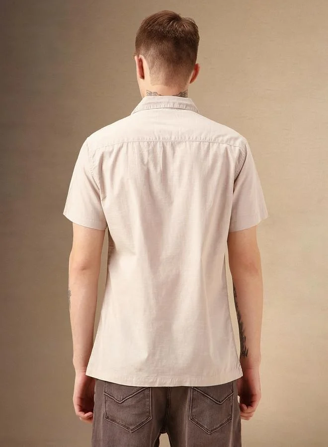 Dennis Lingo Relaxed Fit 100% Cotton Beige Casual Shirt Cuban Collar