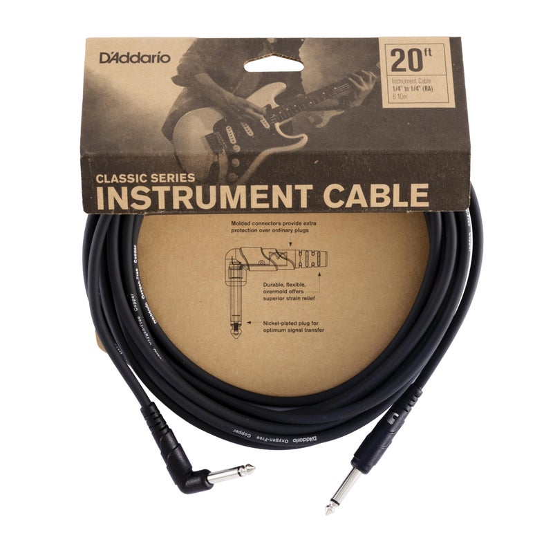 D'Addario Planet Waves Classic Series PW-CGTRA Right Angle Plug 20-feet Instrument Cable - Image 2
