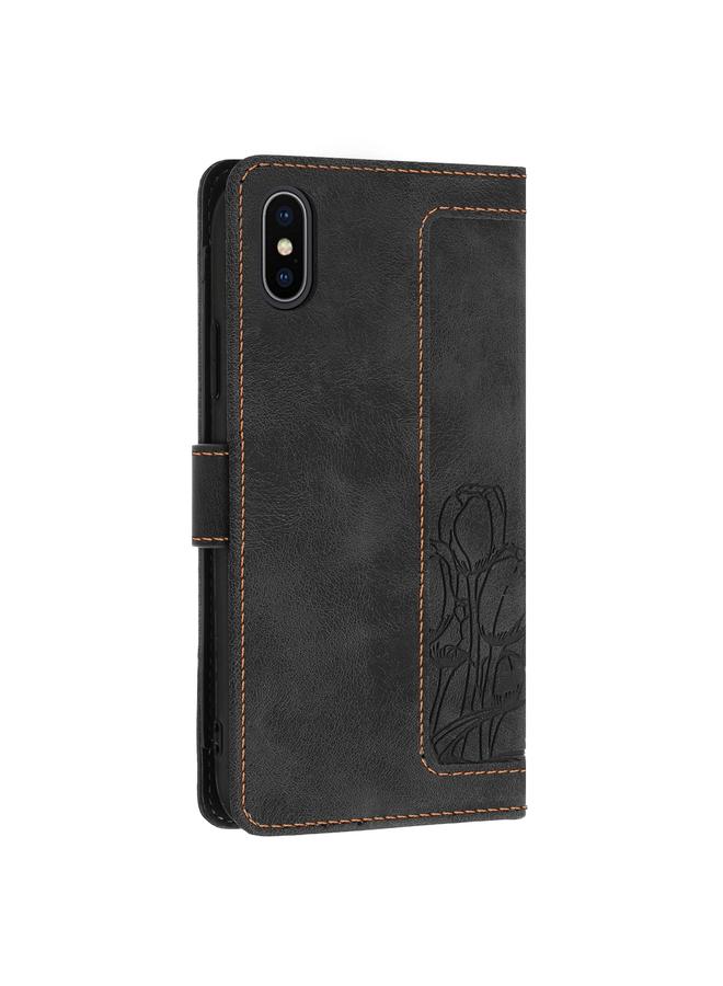 S-TOP Case For iPhone XS / X Tulips Embossed Leather Phone Case with Lanyard - Image 3