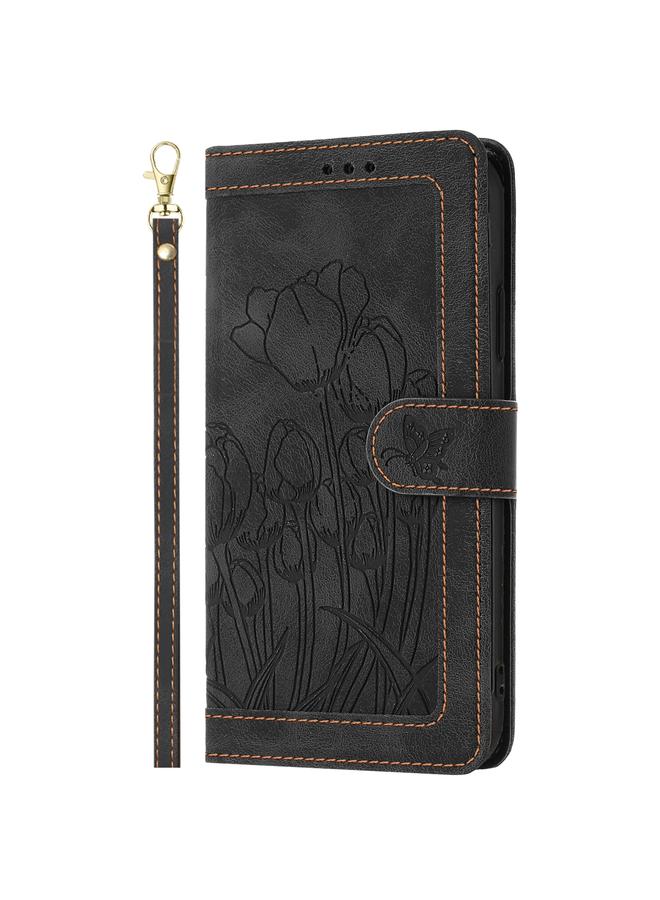 S-TOP Case For iPhone XS / X Tulips Embossed Leather Phone Case with Lanyard - Image 2