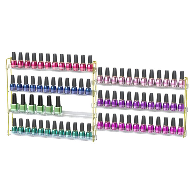 J JACKCUBE DESIGN Gold frame Nail Polish Wall Mount Rack 7 Tiers up to 84 bottles OrganizerModern and Clear Rack for Nail Art cosmetics Essential Oils GoldMK488A