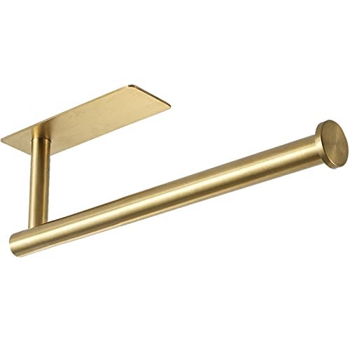 theaoo Gold Paper Towel Holder for Kitchen, Adhesive Under Cabinet Paper Towel Roll Rack for Bathroom Towel, Wall Mounted Matte Black, SUS304 Stainless Steel - Image 1