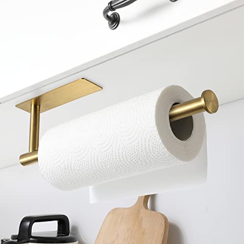 theaoo Gold Paper Towel Holder for Kitchen, Adhesive Under Cabinet Paper Towel Roll Rack for Bathroom Towel, Wall Mounted Matte Black, SUS304 Stainless Steel - Image 2