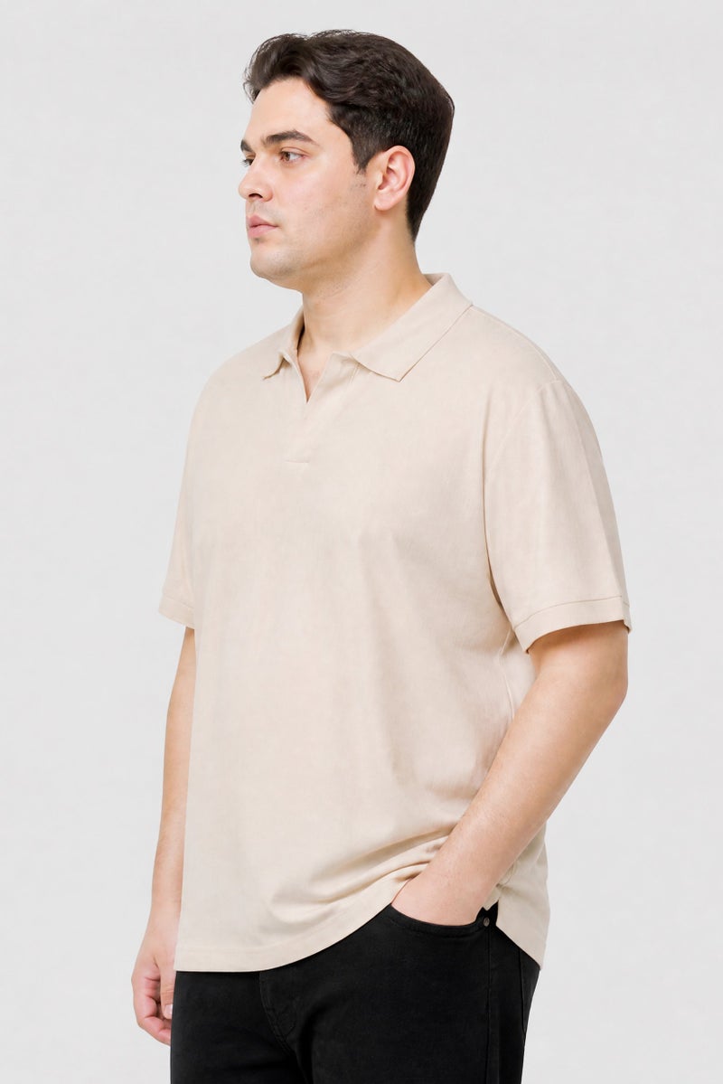 BRAVE SOUL Men Regular Fit Plain Short Sleeve Polo Shirt, Tan - Image 3