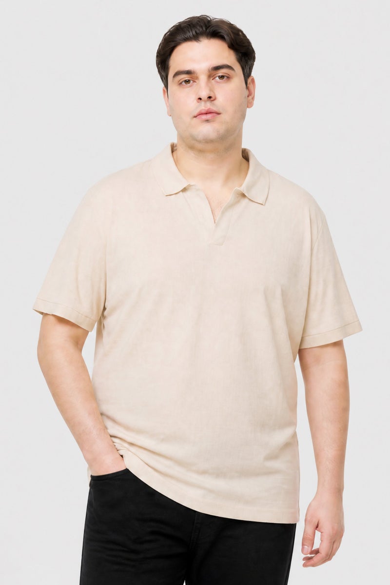 BRAVE SOUL Men Regular Fit Plain Short Sleeve Polo Shirt, Tan - Image 1