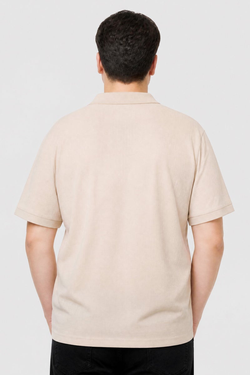 BRAVE SOUL Men Regular Fit Plain Short Sleeve Polo Shirt, Tan - Image 4