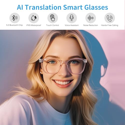 Tulbeys Smart Glasses for Women, AI Translation Bluetooth Glasses, Real-Time Translator, Open Ear Blue Light Filtering Lenses, Supports 160+ Languages, Language Translator for Traveling Learning - Image 2