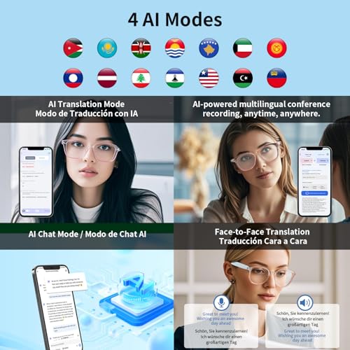 Tulbeys Smart Glasses for Women, AI Translation Bluetooth Glasses, Real-Time Translator, Open Ear Blue Light Filtering Lenses, Supports 160+ Languages, Language Translator for Traveling Learning - Image 4