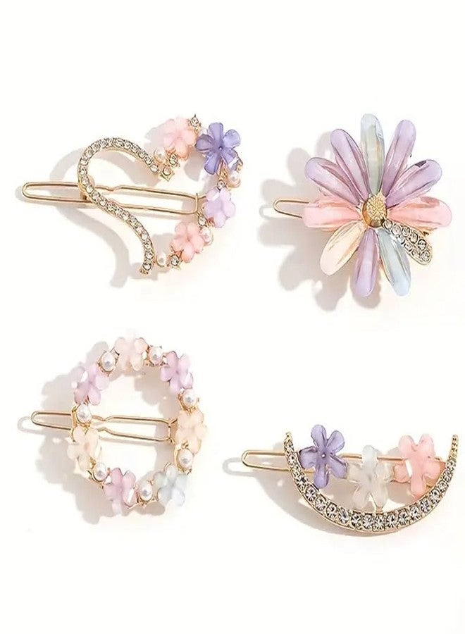 Ashkash 4pcs Elegant Exquisite Rhinestone Flower Hair Clips, Sweet Dressy Decorative Hair Accessories, For Girls - Image 1