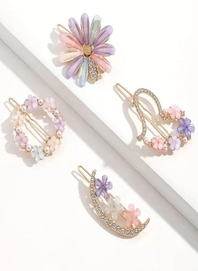 Ashkash 4pcs Elegant Exquisite Rhinestone Flower Hair Clips, Sweet Dressy Decorative Hair Accessories, For Girls - Image 5