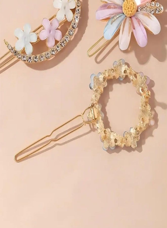 Ashkash 4pcs Elegant Exquisite Rhinestone Flower Hair Clips, Sweet Dressy Decorative Hair Accessories, For Girls - Image 3