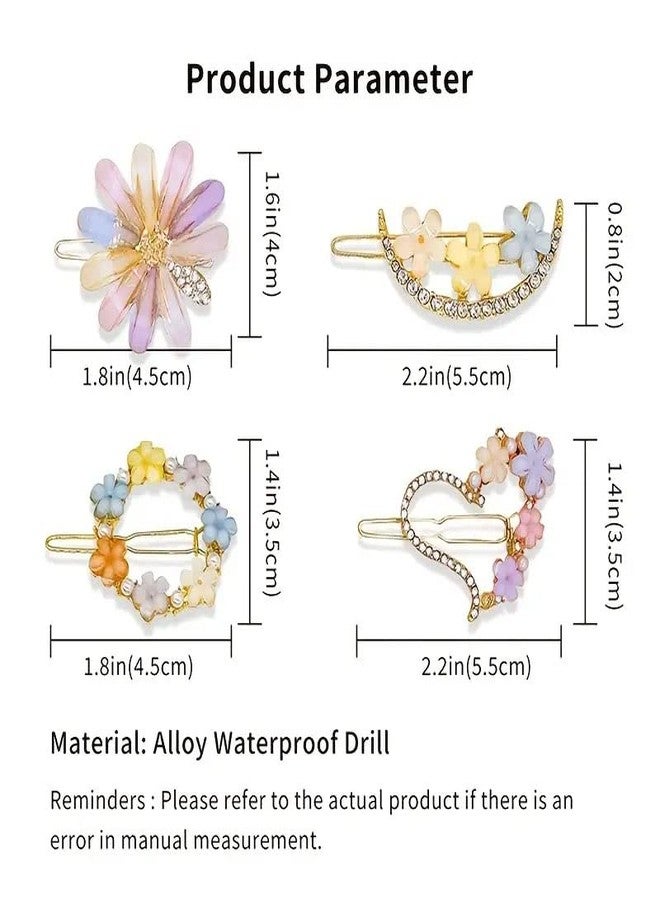 Ashkash 4pcs Elegant Exquisite Rhinestone Flower Hair Clips, Sweet Dressy Decorative Hair Accessories, For Girls - Image 4
