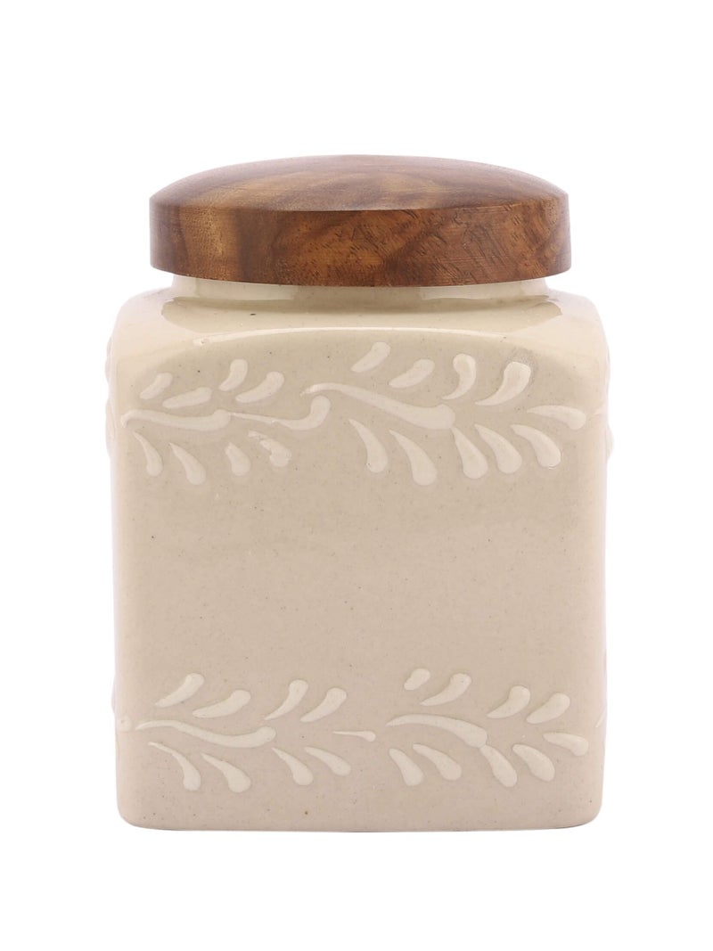 Miah Decor Ceramic Jars for Kitchen Storage with Wooden Lid Tea Coffee Sugar Pickle Spices Stoneware Canister Food Storage Jar Box with Airtight Silicone Seal-Pack of 2-Ivory - Image 4