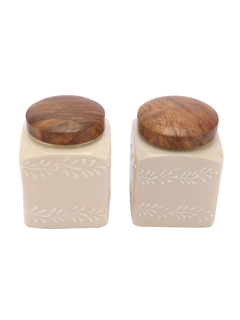 Miah Decor Ceramic Jars for Kitchen Storage with Wooden Lid Tea Coffee Sugar Pickle Spices Stoneware Canister Food Storage Jar Box with Airtight Silicone Seal-Pack of 2-Ivory - Image 3