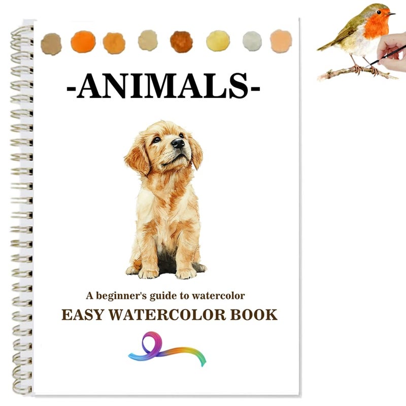 Baeleega Watercolor Workbooks Coloring Book Beginner Friendly Painting Kit Easy Nature Scenes Paint Set Art Crafts for Creative Exploration Gift for Adults (Animals, Without Palette) - Image 1
